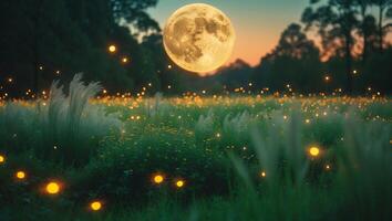 Moon Over Field with Lights photo