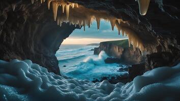 Ocean View From Cave with Icicles photo