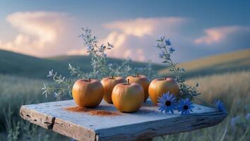 Apple with Spice on Wooden Table photo