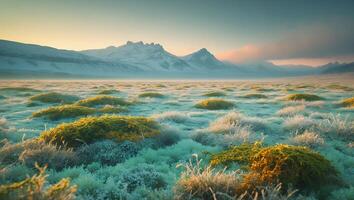 Frozen Landscape with Mountains photo