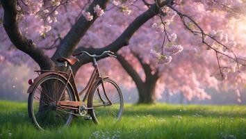 Bicycle with Cherry Blossoms in Spring photo