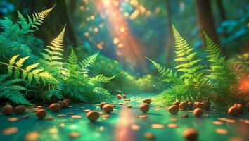 Forest Floor with Ferns and Nuts photo