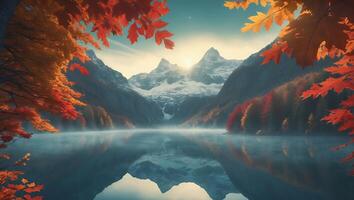 Mountain Lake with Autumn Leaves photo