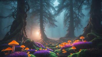 Mushroom in Foggy Forest photo