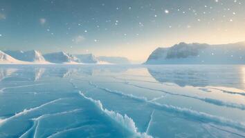Frozen Lake, Winter Landscape, Snowy Mountains photo