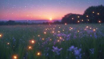 Flower Field with Lights at Sunset photo