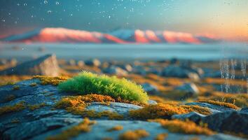 Moss on Rock with Mountain Landscape photo
