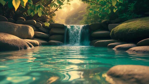 cascada y laguna en un pacífico naturaleza ajuste foto