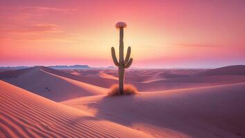 Desert Landscape with Cactus and Dunes photo