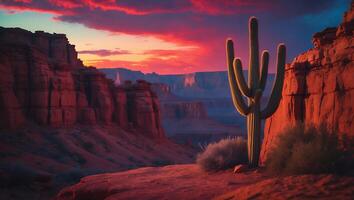 Arizona Desert Landscape with Cactus at Sunset photo