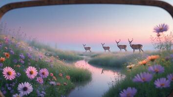 Deer in Field of Flowers Landscape photo