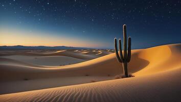 Desert Landscape with Cactus Under Starry Night photo