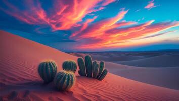 Cactus on Sand Dunes at Sunset photo