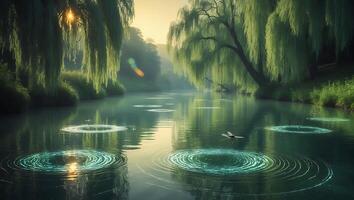 River with Willow Trees and Ripples photo