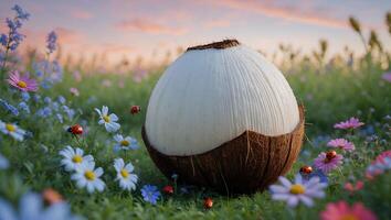 Coconut on Flower Field photo