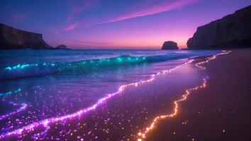 Ocean Waves at Sunset with Glowing Shoreline photo