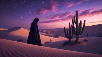 Desert Wanderer Under a Starry Night photo
