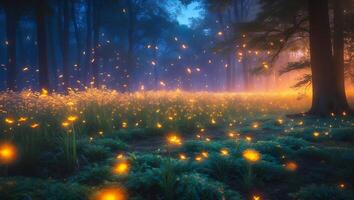 Glowing Flowers in Forest photo