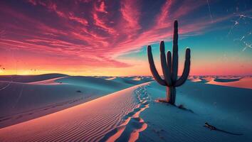 Cactus in Desert Sunset Sand Dunes Footprints photo