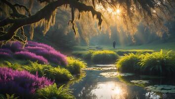 Tranquil Scene of Flower and Pond photo
