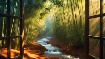 Bamboo Forest Stream From Window View photo