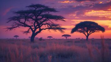 A beautiful sunset in the african savannah photo