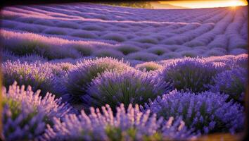 Lavender fields at sunset photo