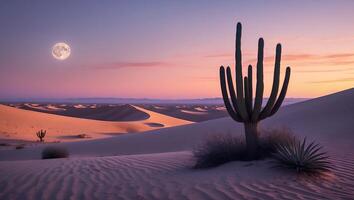 Desert Landscape with Cactus and Full Moon photo
