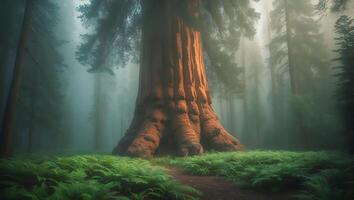 Giant Tree in Misty Forest photo