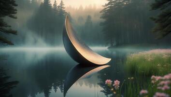 Sculpture on Lake in Forest photo