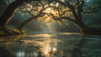 Swamp Landscape with Trees and Light photo