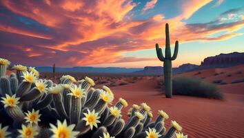 Desert sunset, cactus, flowers, cactus, desert, cactus, desert sunset photo