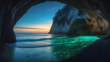 Ocean Cave with Bioluminescence at Sunset photo