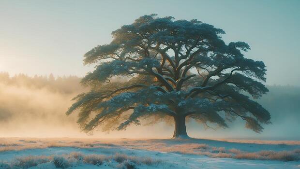 Snowy Tree in Winter Landscape photo