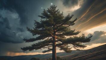 Lone Tree Against Dramatic Sky photo