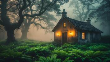 Foggy Cottage in the Woods photo