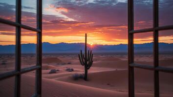 Desert Sunset View Through Window photo