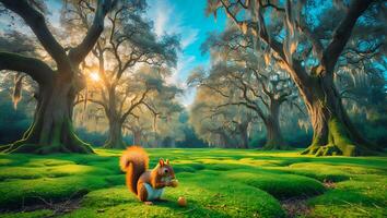 Squirrel Eating Nut in Forest photo