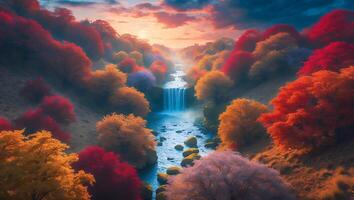 Autumn Forest Waterfall River Landscape photo