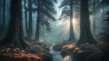 Mushroom Forest Sunlight Landscape photo