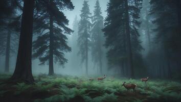 Deer in Foggy Forest photo