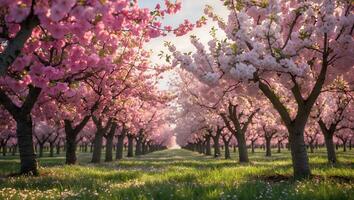 Cherry Blossom Tree in Spring Meadow photo