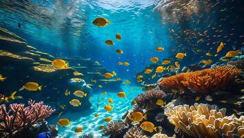 Underwater Scene with Fish and Coral Reef photo