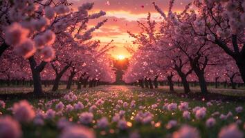 Cherry Blossom Tree at Sunset photo