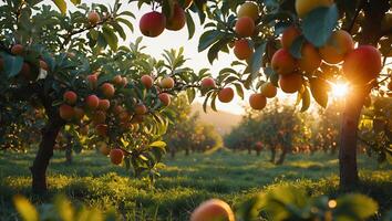 Apple Tree Orchard with Ripe Fruit photo