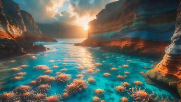 Ocean View with Rock and Coral photo