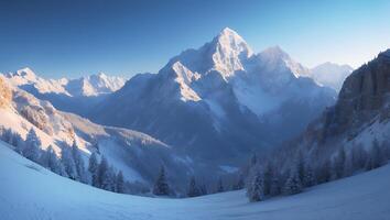 Snow Mountain Peak in Winter Landscape photo
