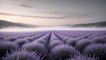 Lavender Field in Morning Mist Landscape photo