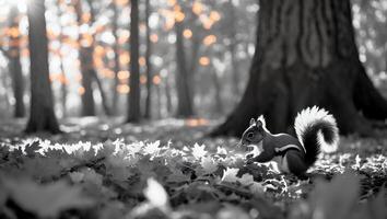 Squirrel in Forest with Autumn Leaves photo