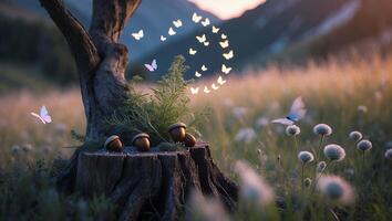 Butterfly Tree Acorn Beautiful Nature Landscape Meadow photo